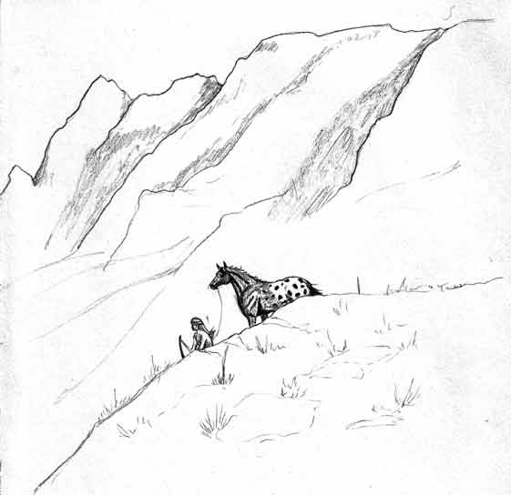 Apache on mesa pencil sketch